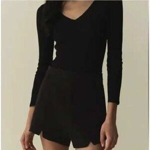 Doen Maven High Rise Linen Blend Textured Short Womens 6 Black